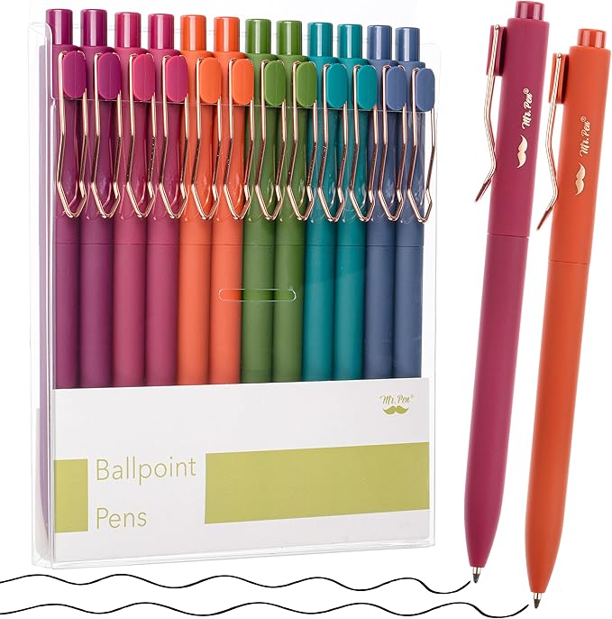 Mr. Pen- Ballpoint Pens, 12 Pack, Vintage Color Barrels, Black Ink, Cute Ballpoint Pens Black Ink, Cute Pens for Journaling, Aesthetic Pens, Ball Point Pens Black, Pens Ballpoint Smooth Writing Pens