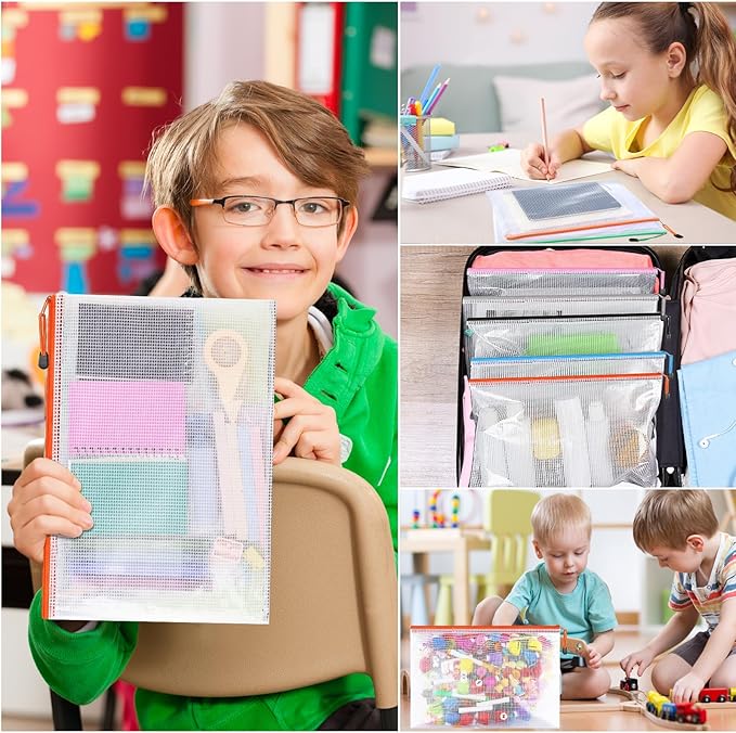 Mesh Zipper Pouch Bags,Zipper Bags for Organizing,12 Pcs(A3,A4 Size) Puzzle Bags for Travel Storage and Office School Supplies.