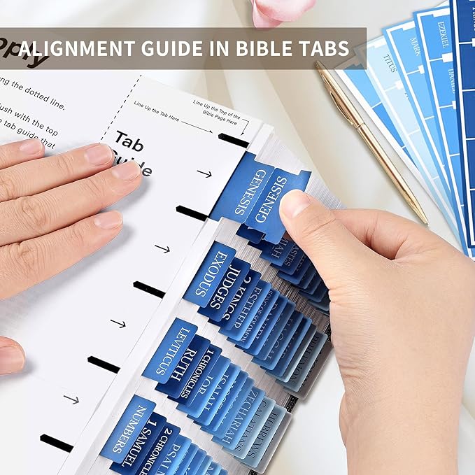 Bible Tabs for Women & Men, Laminated Bible Tabs for Study Bible, Large Print Neutral Bible Tabs for Easy Navigation, Bible Index Tabs, 66 Tabs Old & New Testament, Extra 9 Blank Tabs - Ocean Serenity