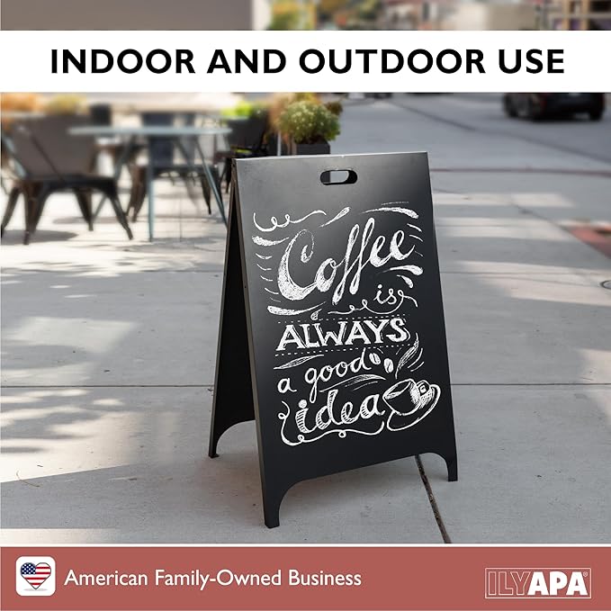 Ilyapa Modern All Metal Double Sided A Frame Chalkboard Sidewalk Sign- 19 x 30 inch Magnetic Chalk Menu Board Restaurant & Vendor Display Supplies for Outdoor Indoor Wedding Event Welcome