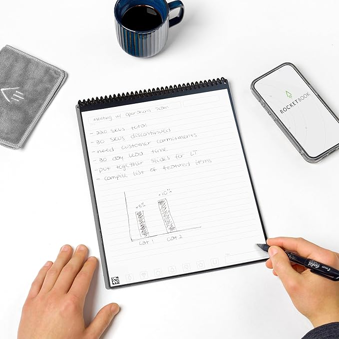 Rocketbook Flip - with 1 Pilot Frixion Pen & 1 Microfiber Cloth Included - Gray Cover, Executive Size (6" x 8.8")