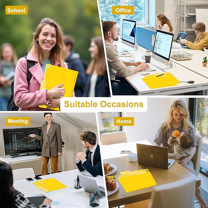 ViVin File Folder, 50 Pack Colored File Folders with 1/3-Cut Tabs, Fits 8.5 * 11 Letter Size Paper, Manilla Folders for Home Office School Documents(Yellow)