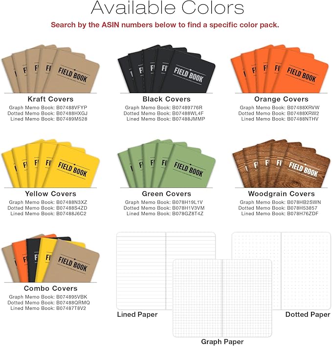 Elan Publishing Company Field Notebook/Pocket Journal - 3.5"x5.5" - Orange - Lined Memo Book - Pack of 5