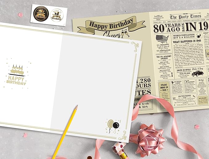 Funny 80th Birthday Gifts for Women Men, Jumbo 80th Birthday Card for Mom Dad Grandma, Gifts for 80 Year Old Man Woman Parents, Vintage Back in 1945 Birthday Cards Gifts, 80th Birthday Decorations