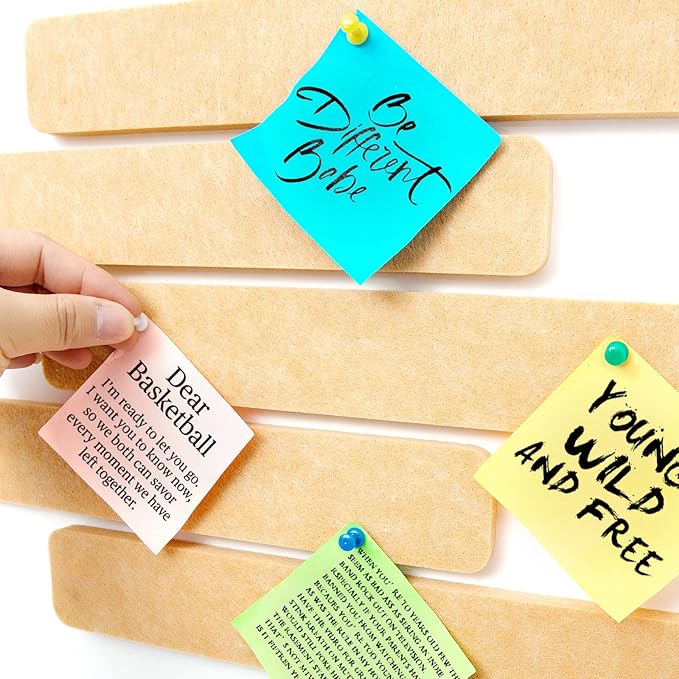 5 Pack Felt Pin Board Bar Strips Bulletin Board for Bedrooms Offices Home Wall Decoration, Notice Board Self Adhesive Cork Board with 35 Push Pins for Paste Notes, Photos, Schedules (Peach)