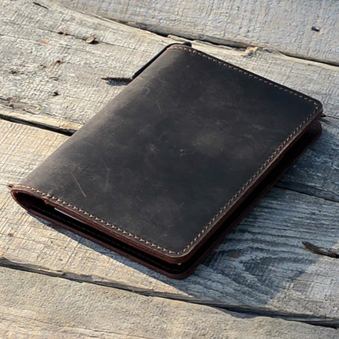 JJNUSA Compatible with Rocketbook Mini Cover Smart Business Handmade Distressed Genuine Leather Journal Notebook Cover for Card Holder Mini 3.5" x 5.5" DarkBrown