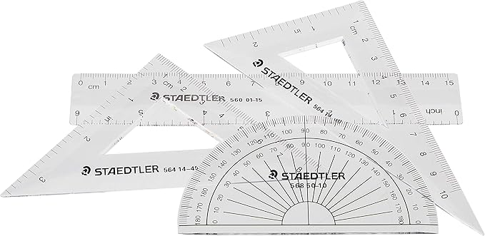 Staedtler Math Set with Ruler, 2 Triangles, Protractor, portable 4 piece, 569 WP4