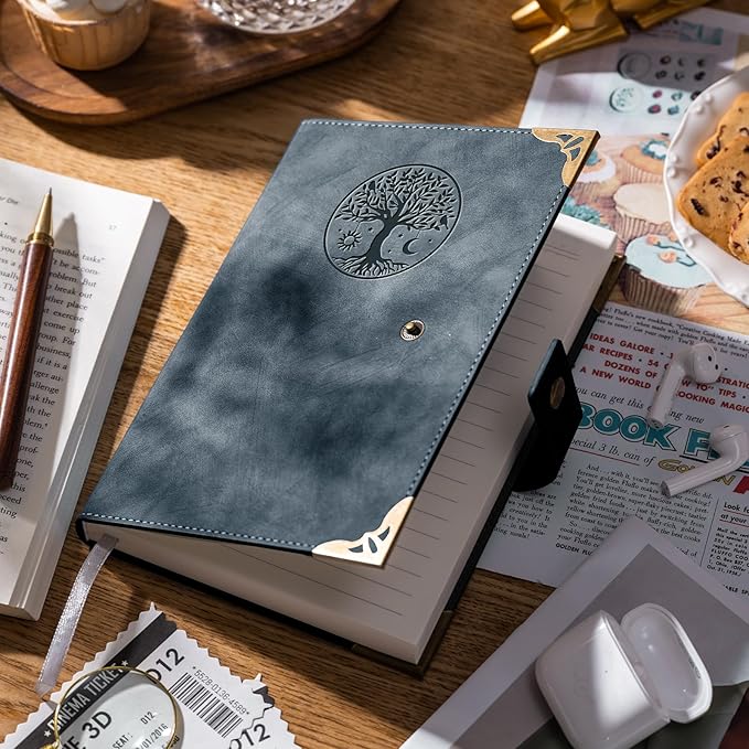 Tree of Life Journal for Women Journals for Writing 260 Lined Pages Hardcover Leather Journal Notebooks for Men, 5.7”x8.3”, Blue