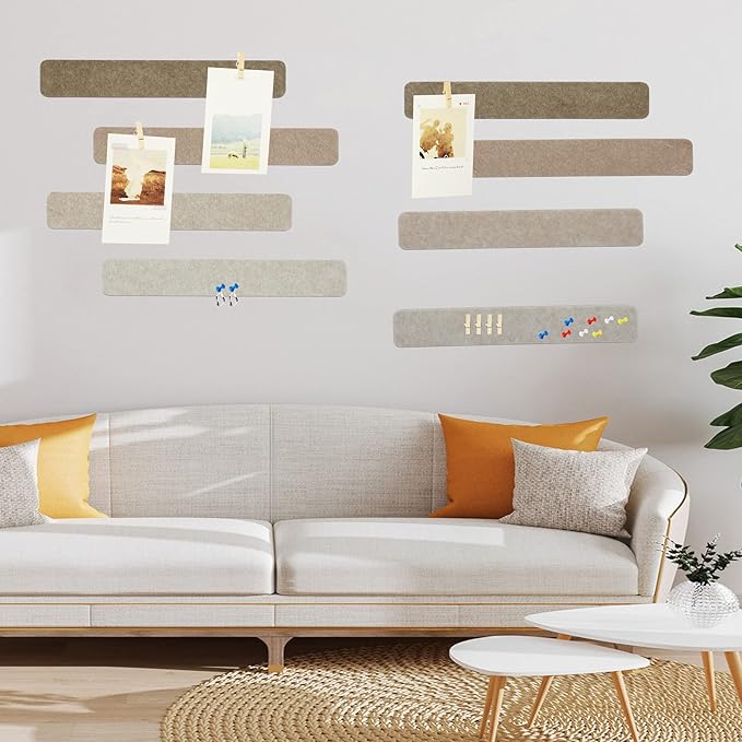 8Pcs Bulletin Board Strips, Camel-Brown Felt Pin Board Bar Strips with 50 Pushpins, Self-Adhesive Felt Cork Board Strips for Wall to Display Your Notes, Photos, Schedules, Announcements