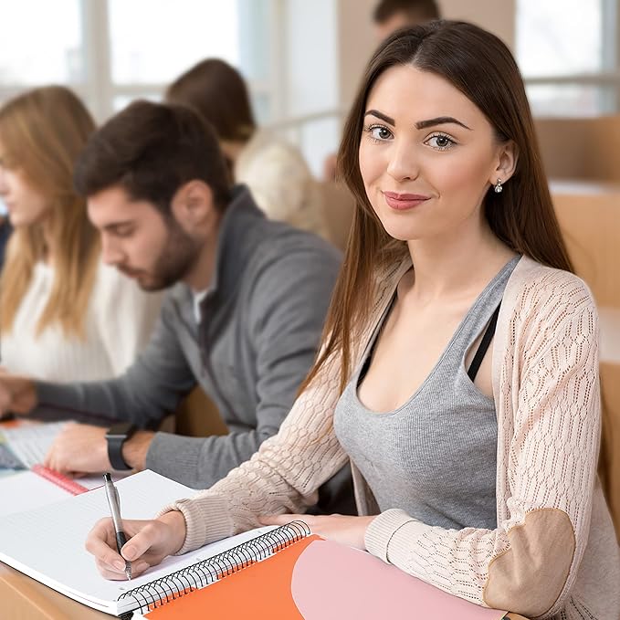 Dunwell 5-Subject Notebook, College Ruled, Colorful Movable Pocket Dividers with Tabs, Front/Back Plastic Covers, 200 Sheets (400 Pages) of 3-Hole Punch Perforated 8.5x11 Paper