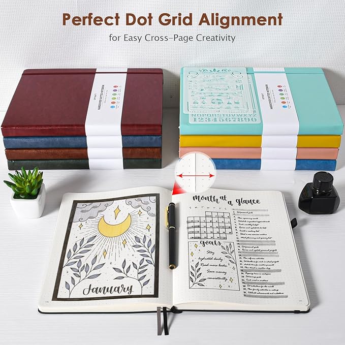 Dotted Journal Notebook, 312 Numbered Pages Large B5 Hardcover Dot Journal, 100gsm No Bleed Paper Dot Grid Notebook with Index Pages, Dotted Notebooks for Women Men, 7.6'' X 10'', Brown