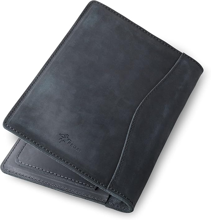 PEGAI Handmade 100% Leather Padfolio | Junior Legal Pad Folder Organizer for Business School Office Conference | Resume Interview Document Organizer Folio | Eriksen (Charcoal Black)