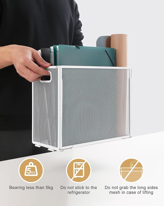 Oterri Hanging File Organizer, Metal File Organizer, Portable Desktop File Organizer for Letter Size Folder, Mesh Hanging File Crate for Office,Folders Not Included(Pure White,1 Pack)