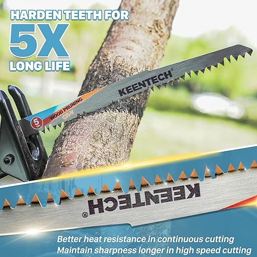 KEENTECH CR-V Sawzall Pruning Blades, 12 Inch 5TPI, with Fleam Ground Teeth for Tree Branch Root Wood, PVC Pipe Cutting, Reciprocating Saw Blade Fast Cutting for Professional, DIYer, Gardener, 10 Pack
