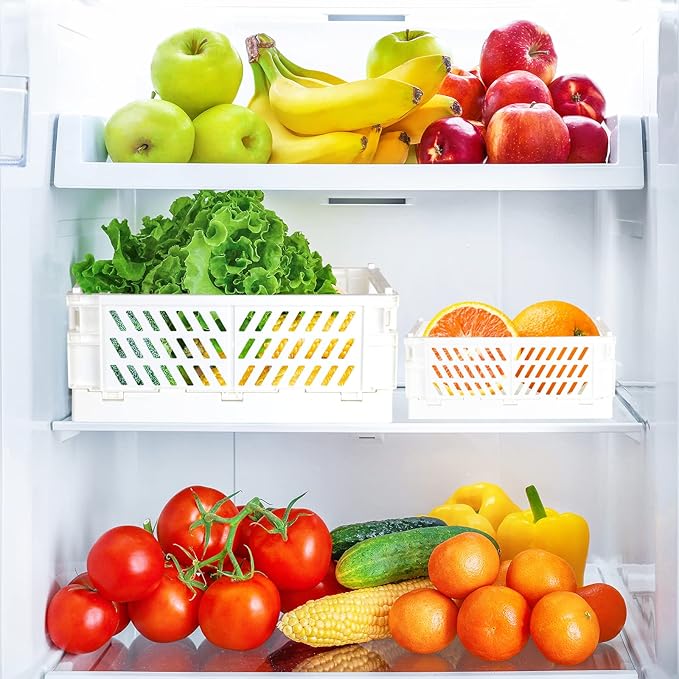 Tixill 2-Pack Mini Foldable Plastic Baskets for Organizing and Storage, Collapsible Storage Crate for Home Kitchen Bedroom Bathroom Office (5.9x3.8x2.2, White)