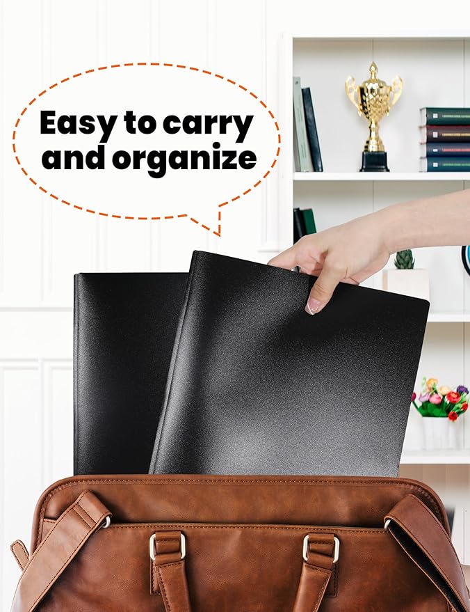 SUNEE 12-Pack Black Plastic Folders with Pockets and Prongs, Letter Size, 9 x 11.5 in