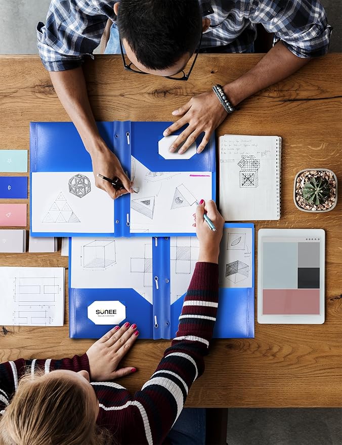 SUNEE 3 Pack Blue Plastic Folders with Pockets and Prongs, Letter Size, 9 x 11.5 in