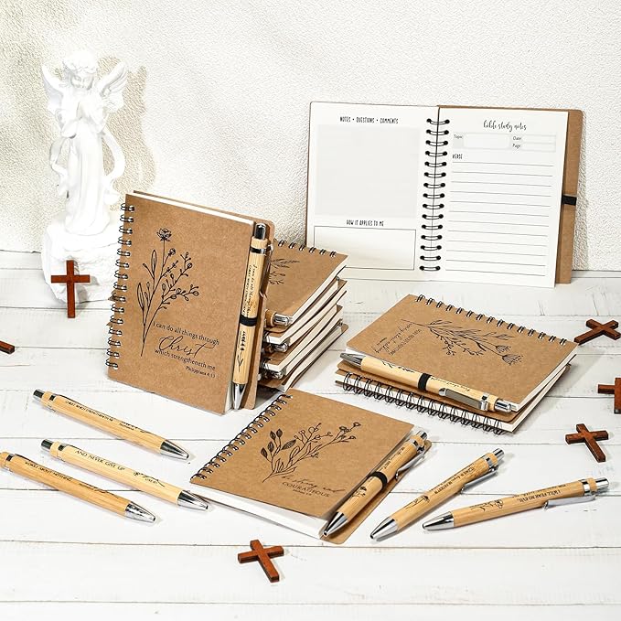 40 Pcs Bible Verse Spiral Notebook with Bamboo Christian Ballpoint Pens Aesthetic Religious Notepads Inspirational Journals Easter Christian Gifts for Women Men Office (Special Style)