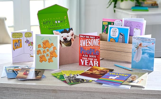 Recycled Paper Greetings 30-Count Funny All Occasion Card Assortment with Envelopes, Seals, and Storage Box by Hey Look!