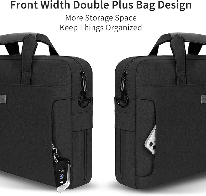 Laptop Shoulder Bag, 13-14-15-15.6-17.3 Inch Laptop/Tablet, Water-Repellent Fabric, Business for Men Women (17.3 inch, Black)