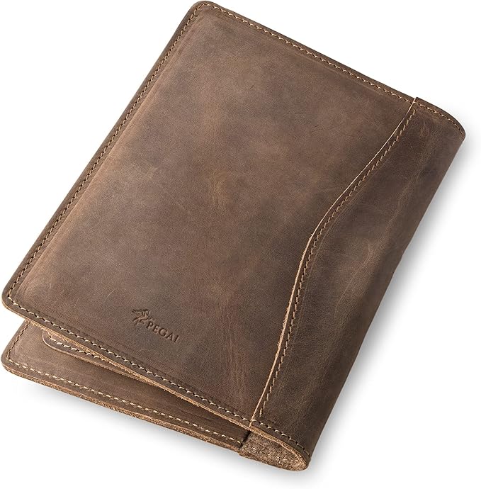 PEGAI Handmade 100% Leather Padfolio | Junior Legal Pad Folder Organizer for Business School Office Conference | Resume Interview Document Organizer Folio | Eriksen (Sand Brown)