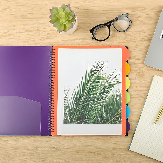 KTRIO 24 Pocket Poly Project Organizer, Spiral Binder Organizer Multi Pocket Folder with Dividers, Back Cover Utility Pouch, Letter Size School Supplies