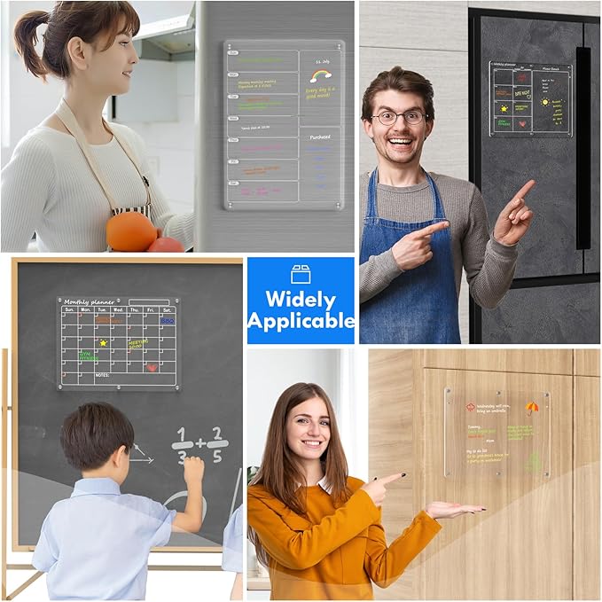 Magnetic Acrylic Calendar for Fridge,1 Pack 9"x13" Clear Fridge Calendar Dry Erase Magnetic Planning Boards Set(Blank Board)