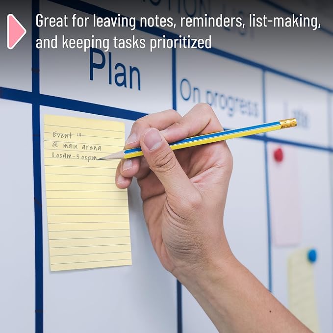 Mr. Pen Lined Sticky Notes - 4" x 6", 6 Pads, 60 Sheets, Pastel Colors