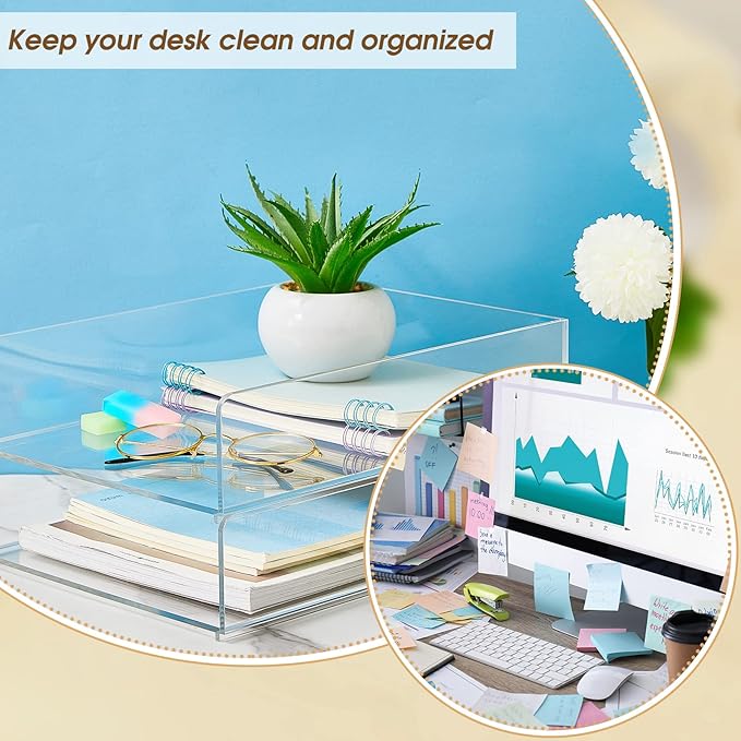Yulejo Stackable Acrylic Paper Tray Clear Acrylic Desk Organizer Letter Size Paper File Tray for Office Document Workspace Desktop (5 Tier)