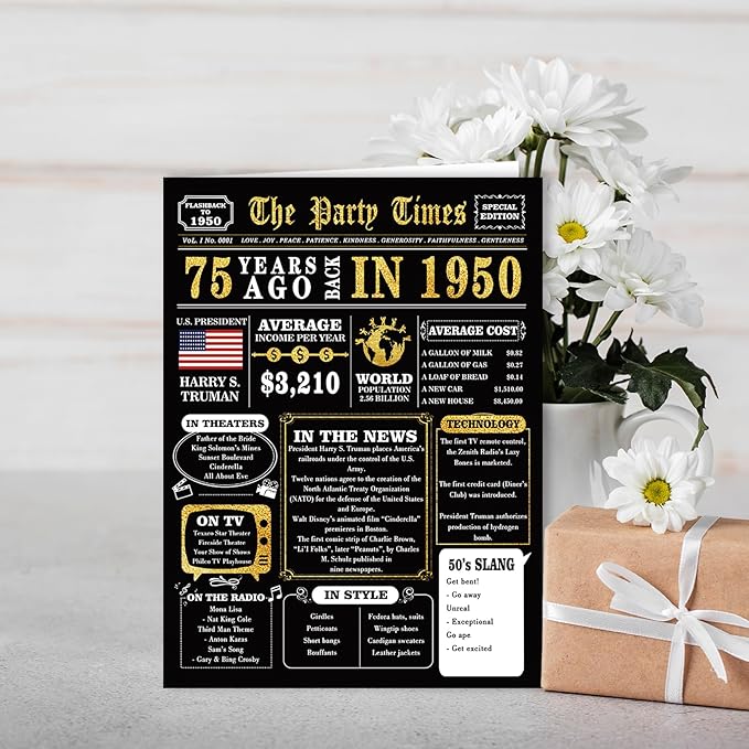 Jumbo 75th Birthday Gifts for Women Men, Big 75th Birthday Card Dad Mom, Funny 75 Year Old Bday Decorations for Grandpa Grandma, Gifts for 75 Year Old Men Women