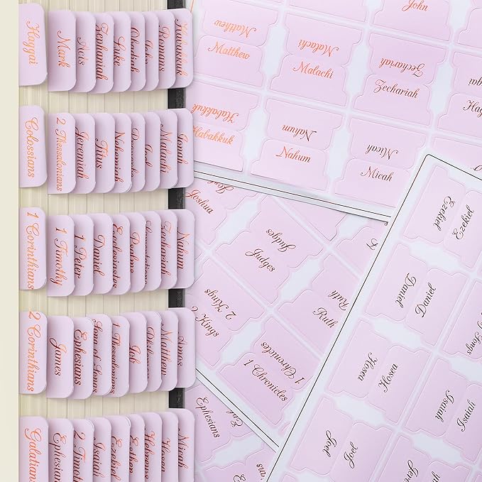 Mr. Pen- Bible Tabs, 75 Tabs, Baby Pink, Bronze Foil Embossed Lettering, Laminated Bible Tabs for Women and Men, Bible Tabs for Study Bible Index Tabs, Bible Book Tabs, Bible Labels Tabs
