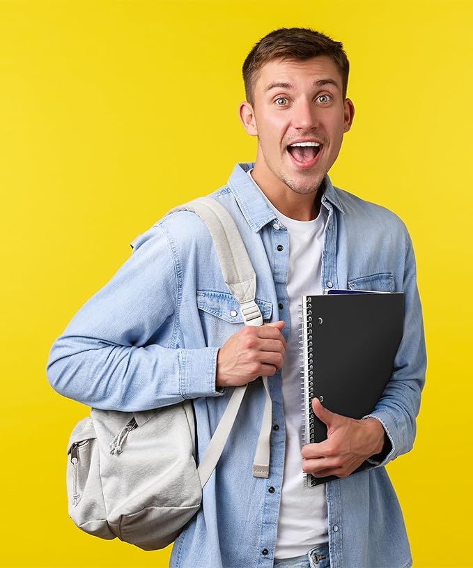 Dunwell 3-Subject Notebook College Ruled (Black), Spiral Notebook 8.5 x 11, Plastic Cover, 3 Pocket Dividers, 150 Sheets (300 Pages), 3-Hole Punched Perforated 8 1/2 x 11 Paper