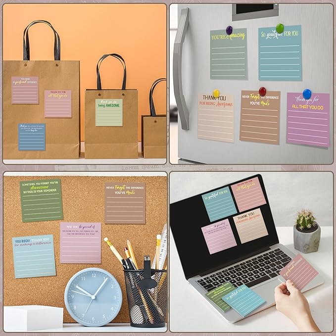 Yinder 24 Pcs Employee Appreciation Sticky Notes Thank You Gifts Bulk Note Pads with Sayings Teacher Gift Mini Pocket Inspirational Notepads for Coworker Office Supply 3 x 3''(Morandi,Thanks)