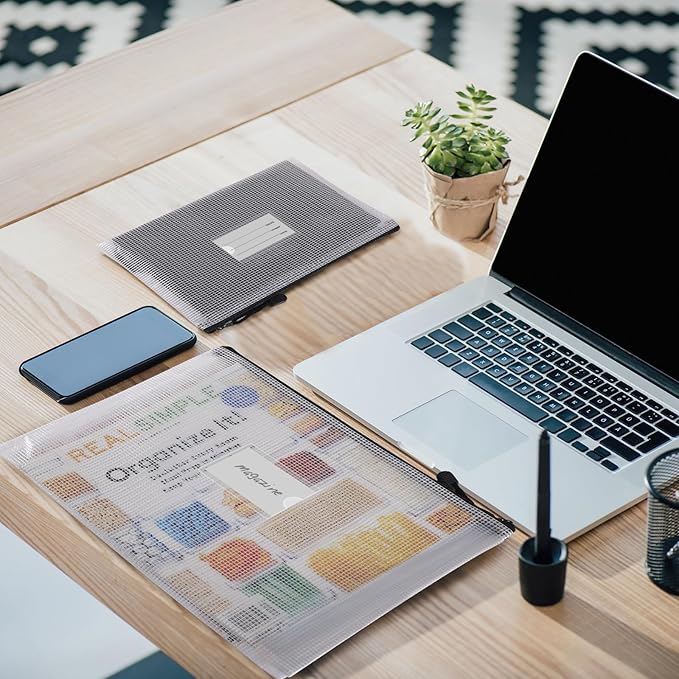 EOOUT 30pcs Mesh Zipper Pouch Bags, Waterproof, Plastic Zip File Document Folders, 8 Sizes Zipper Pouch for School Office Supplies Cosmetics and Board Game Storage