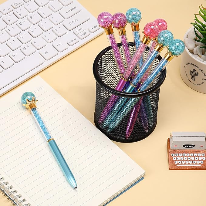 24 Pieces Big Crystal Diamond Pens Bling Ballpoint Pen Black Ink Rhinestones Pen for School Office Supplies Christmas Wedding Birthday Present, 4 Colors(Novel Style)