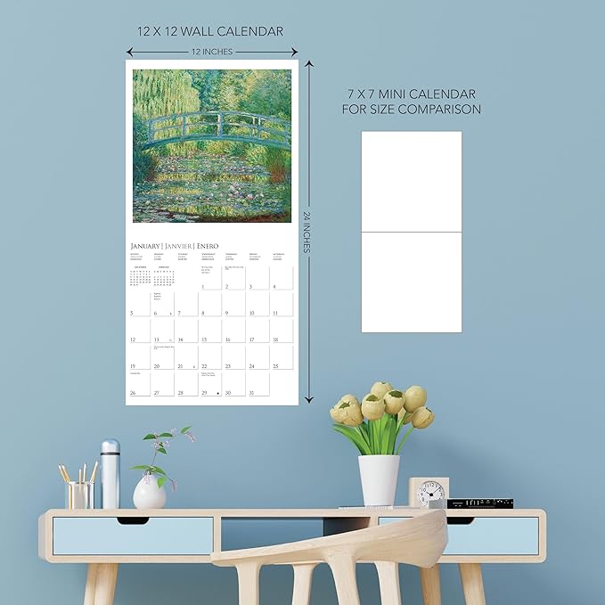 Graphique 2025 Monet Wall Calendar | 12” x 12” | Thick Paper | Home & Office Organizer | Large Monthly Grid | 3 Languages & Marked Holidays | 4 Month Preview Page for 2026