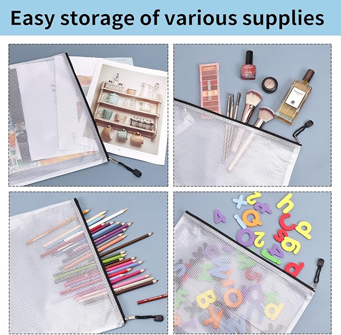 EOOUT 42pcs Mesh Zipper Pouch, Black Waterproof Zipper Bags for Organizing Storage, Letter Size/A4 Size Puzzle Bag, Zipper File Bags for Board Games and School Office Supplies