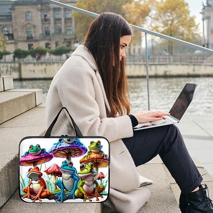 Laptop Sleeve Case Bag 13 inch, Color Frog Mushrooms Slim Carrying Case Durable Handbag Travel Laptop Bag for 13 inch MacBook Air M3/M2/Pro M2/ 13" iPad Pro/Air M4/M2 2024