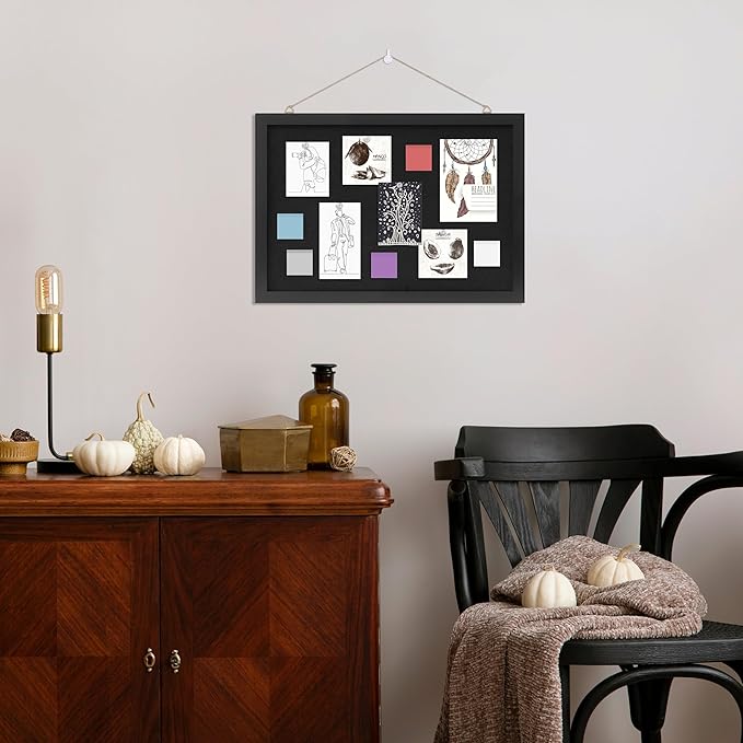 Cork Board with Linen Black,Bulletin Board 17"x12" .Corkboards for Office Home School Message Board or Vision Board Decoration.