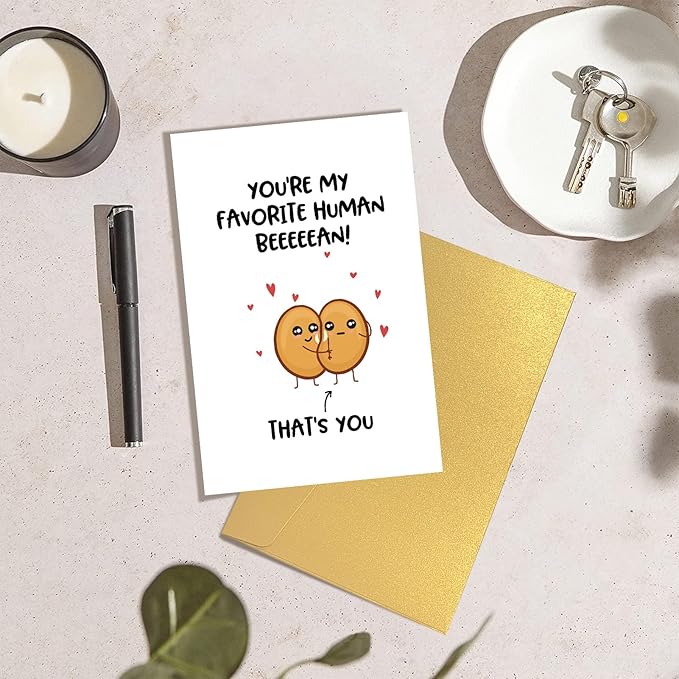Cute Bean Pun Love Card, Funny Birthday Card for Him Her, Adorable Valentines Card for Boyfriend Girlfriend, Anniversary Card for Husband Wife