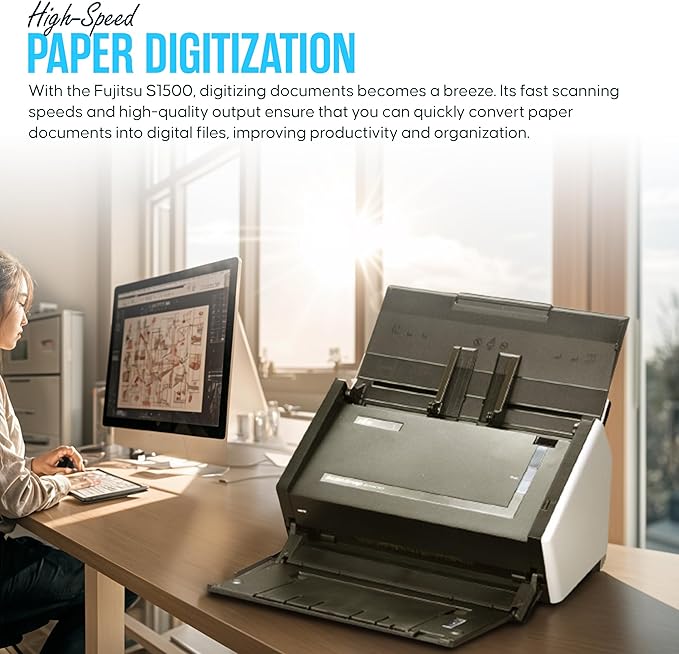 S1500 FUJITSU ScanSnap Sheet-Fed Document Used for Paper Feed Detectio - 1 Year Warranty - with Automatic Document Feeder, 24V AC Adapter, USB 2.0 Cable, Power Cord (Renewed)