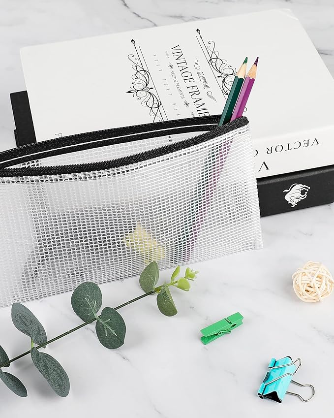 Smarpau Mesh Zipper Pouch, 96 Pack 9.3" x 4.7" Small Zipper Pencil Pouch Bulk, Multipurpose Waterproof Zip Bags for Travel, Office Supplies Pencil Case, Black