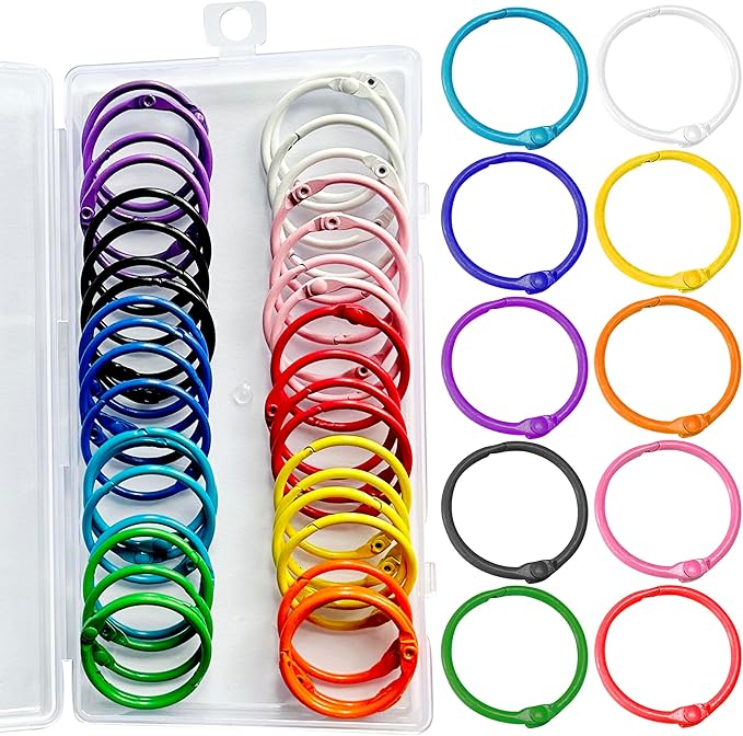 Keychains or Key Rings, 1 1/5" Loose Leaf Binder Rings for Key Chains, Open Card Rings, Clip Rings for Book Rings, School, Home or Office (50Pack)
