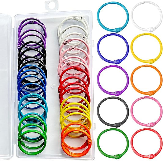 Keychains or Key Rings, 1 1/5" Loose Leaf Binder Rings for Key Chains, Open Card Rings, Clip Rings for Book Rings, School, Home or Office (50Pack)