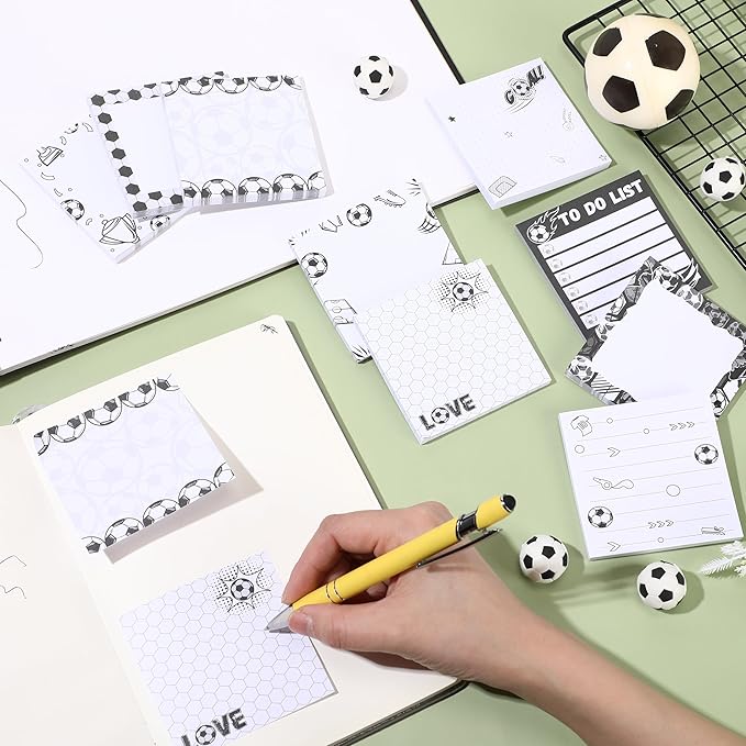 Thenshop 9 Pads Sport Sticky Notes Ball Self Stick Notepads 3x3 Inches Notes Cute Adhesive Memo Pad Gifts for Office Sports Birthday Party Favors(Soccer)