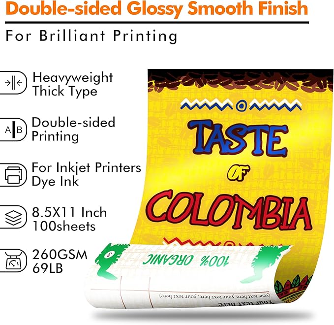 Koala Thick Photo Paper 8.5x11 Inches Heavyweight Double Sided High Glossy 100 Sheets 260gsm only Compatible with Inkjet Printer