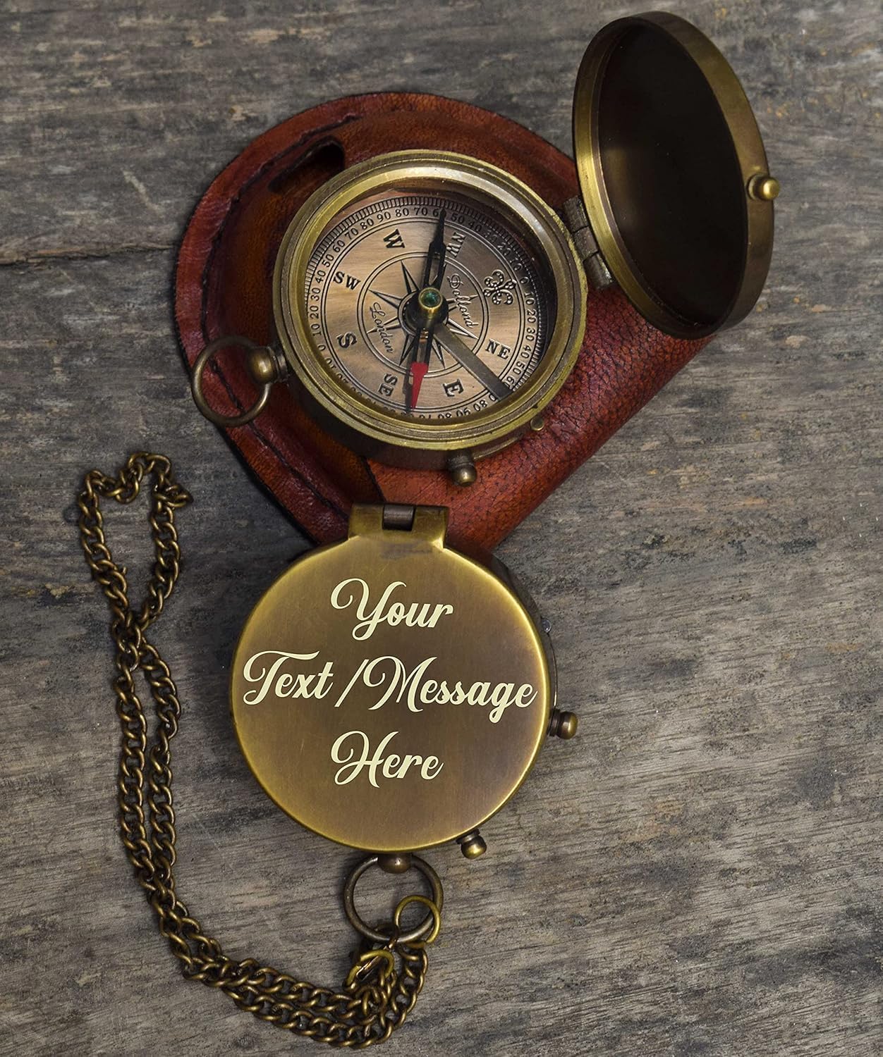 Personalized Engraved Compass Brass Metal Directional Compass with Leather Cover Gift for Husband, Personalized, Communion Gift, Gift for Him & Her, Luxury