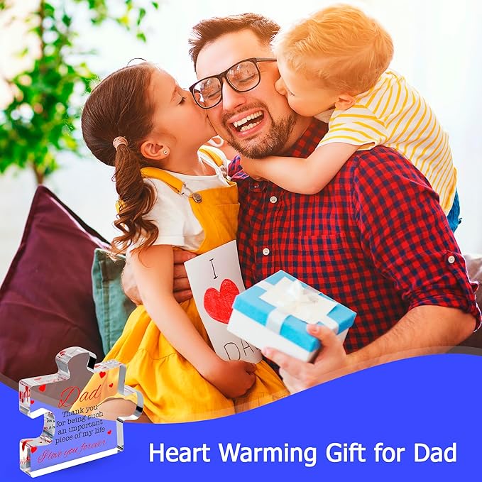 VELENTI Dad Birthday Gift - Engraved Acrylic Block Puzzle Gifts for 3.35 x 2.76 inch Cool Presents from Daughter, Son, Mom Heartwarming Men Gift, Ideas