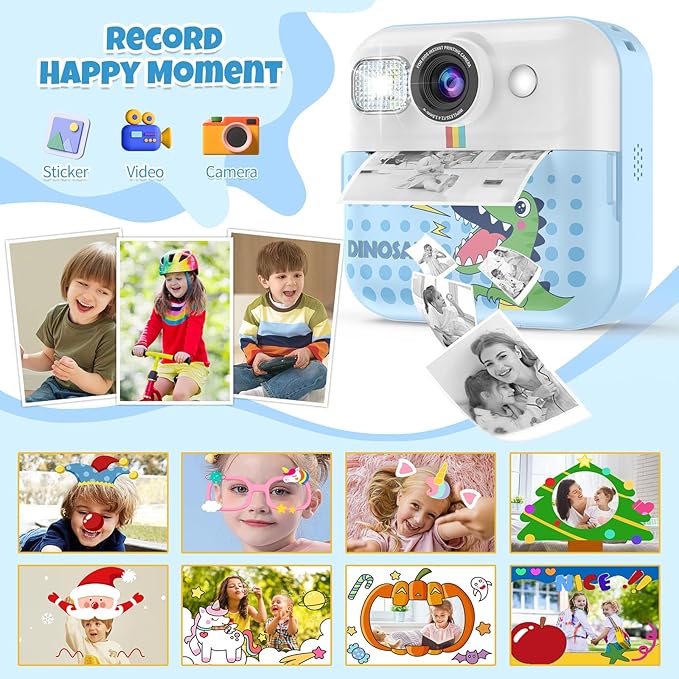 Kids Camera,Toddler Camera Instant Print Toys,1080P Children Printable Camera, Selfie Camera Christmas Birthday Gifts for Girls Boys Age 3-10 with 3 Roller Photo Paper