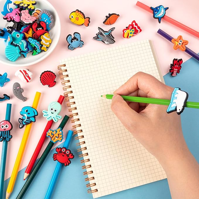 WDAHDHP Pencil Clips for Kids, 50Pcs Different Pencil Clips Topper, Cute Pencil Charms for Kids Students School Gifts Classroom Rewards